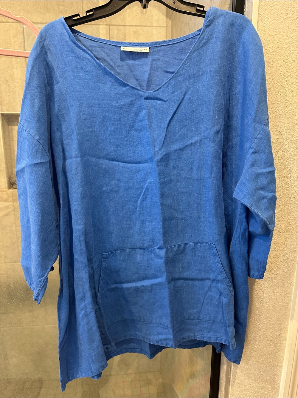 bryn Walker Relaxed V-Neck Linen Tunic - Blue